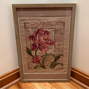 Framed Rose Cross stitch Art